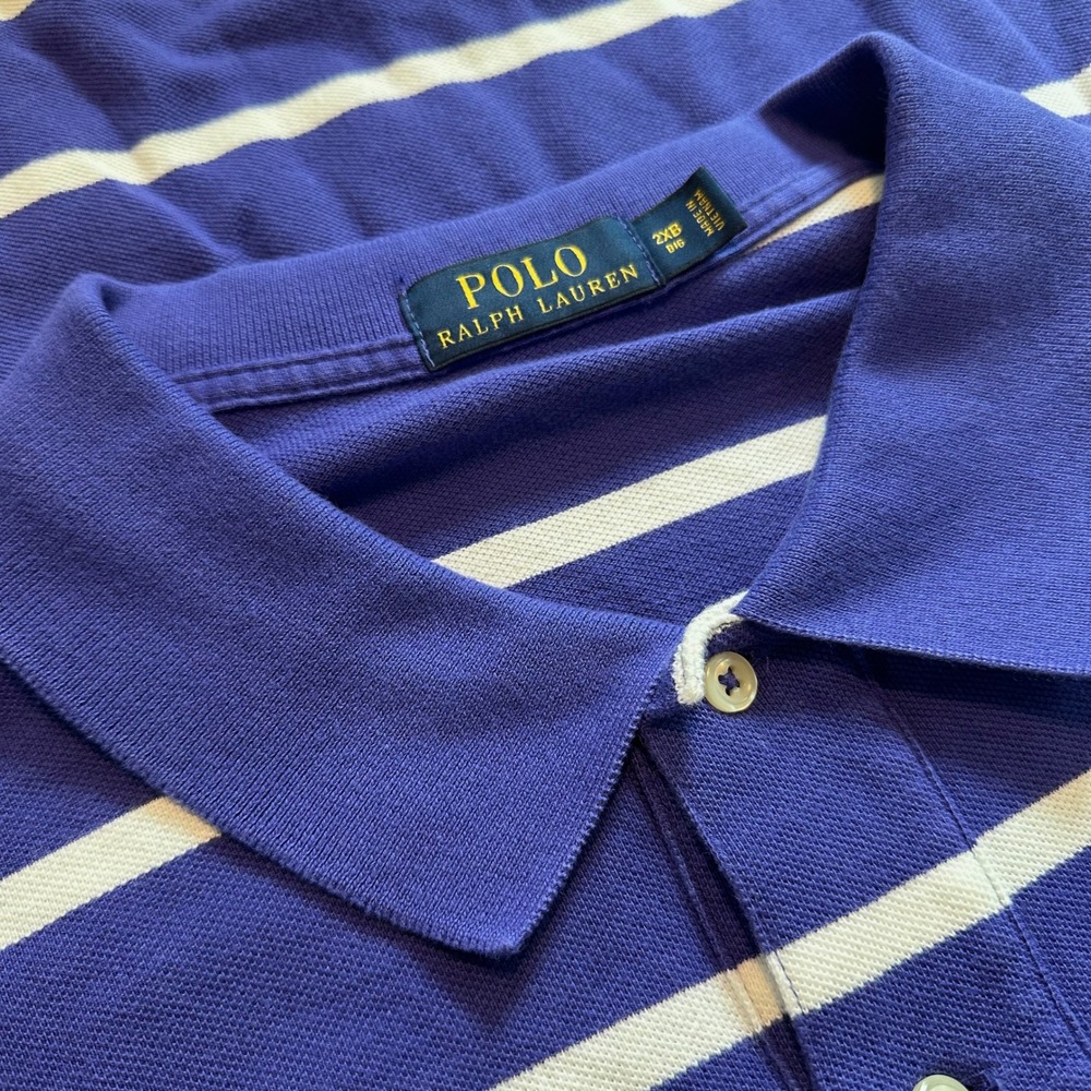 Polo Ralph Lauren Mens 2XB Big & Tall Purple White Striped Cotton Polo Shirt